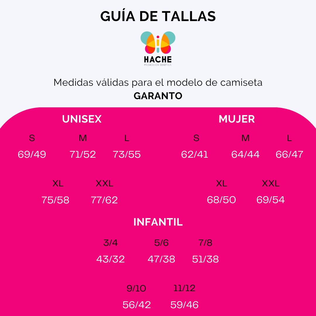 Guía de tallas para este modelo de camiseta Hache
