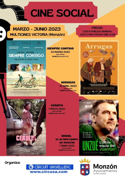 Cartel del ciclo de cine social en Monzón. 
