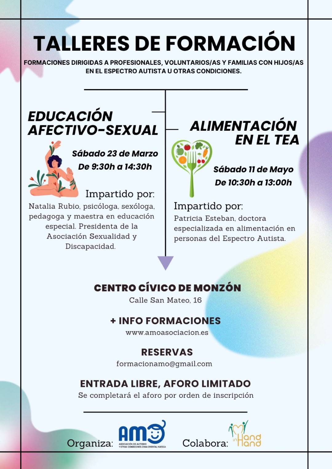 Cartel informativo jornadas de sexualidad y alimentación en autismo de la asociación AMO