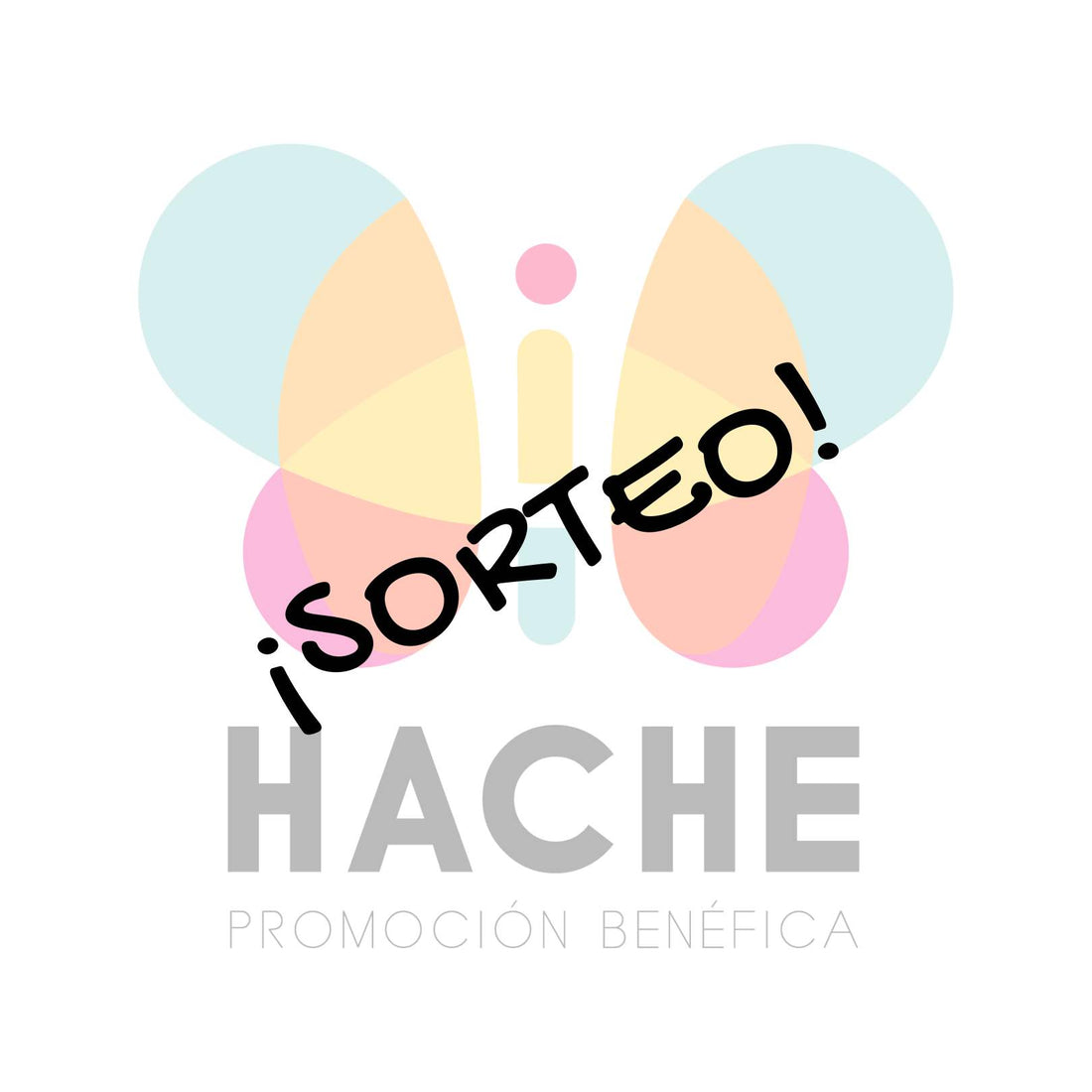 Imagen con logo de Hache al fondo semitransparente y la palabra SORTEO en negro superpuesta al logo